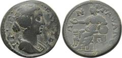 LYDIA. Tabala. Faustina II (Augusta, 147-176). Ae. Obv: ΦAYΣTEINA ΣE. Draped bust right. Rev: TABAΛΕΩΝ. Cybele seated left, holding patera and resting elbow on drum; at feet to left, lion. RPC IV onli