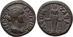 LYDIA. Tabala. Faustina II (Augusta, 147-176). Ae. Obv: ΦΑVСΤΙΝΑ СƐΒΑСΤΗ. Diademed and draped bust right. Rev: ΤΑΒΑΛƐΩΝ. Cult figure of Artemis Ephesia facing, with supports. RPC IV online 1527 (3 spe