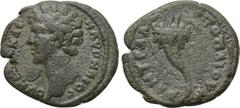 LYDIA. Tralles. Marcus Aurelius (Caesar, 139-161). Ae. Poplius, grammateus. Obv: [...] KAI M AVPΗΛΙOC. Bare head left. Rev: ΠOΠΛIOV ΓPAM TPAΛ. Cornucopia. RPC IV online 9371; SNG München 753. Conditio