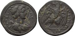 LYDIA. Thyateira. Pseudo-autonomous. Ae (Circa 100-150). Obv: BOPEITHNH. Diademed and draped bust of Artemis Boreitene right; to right, bow; behind, quiver. Rev: ΘVATЄIPHNΩ / N. Eagle standing facing,