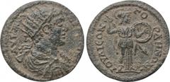 LYDIA. Gordus Julia. Elagabalus (218-222). Ae. Obv: AV K MA ANTΩNЄINOC. Radiate, draped and cuirassed bust right. Rev: IOVΛIЄΩN ΓOPΔHNΩN. Athena advancing right, holding shield and spear. CNG E-159, l