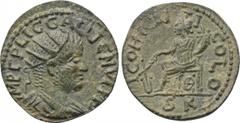 LYDIA. Iconium. Gallienus (253-268). Ae. Obv: IMP C P LIC GALLIЄNVS P F A. Radiate, draped and cuirassed bust right. Rev: ICONIЄNI COLO / S R. Tyche seated left on throne, holding rudder and cornucopi