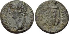 LYDIA. Sardes. Germanicus (Died 19). Ae. Mnaseas, magistrate. Obv: ΓΕΡΜΑΝΙΚΟΣ ΚΑΙΣΑΡ. Bare head left. Rev: ΣΑΡΔΙΑΝΩΝ MNAΣEAΣ. Athena standing left, holding patera, spear and shield. RPC I 2993; Waddin