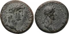 LYDIA. Thyatira. Nero with Poppaea (54-68). Ae. Obv: NЄPΩN KΛAVΔIOC KAICAP CЄBACTOC. Laureate head of Nero right. Rev: ΠΟΠΠAIAN / CЄBACTHN ΘVATIPHNOI. Draped bust of Poppaea right. RPC I 2383; BMC 65.