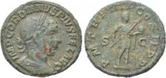 GORDIAN III (238-244). As. Rome. Obv: IMP GORDIANVS PIVS FEL AVG. Laureate, draped and cuirassed bust right. Rev: P M TR P IIII COS II P P / S - C. Gordian standing right, holding globe and spear. RIC