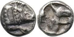 DYNASTS OF LYCIA. Uncertain Dynast (Circa 480/70-430 BC). Hemiobol. Obv: Forepart of boar right. Rev: Forepart of leashed hound right within incuse square. Falghera -; SNG Copenhagen Supp. -; Traité I