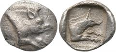 DYNASTS OF LYCIA. Uncertain Dynast (Circa 480/70-430 BC). Hemiobol. Obv: Forepart of boar right. Rev: Forepart of hound right within incuse square. SNG Kayhan 987 (Uncertain mints in Caria); Klein -; 
