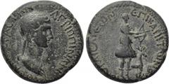 LYDIA. Hierocaesarea. Agrippina II (50-59). Ae. Obv: AΓPIΠΠINAN ΘЄAN CЄBACTHN. Draped bust right. Rev: IЄPOKAICAPЄωN ЄΠI KAΠITωNOC. Artemis standing right, shooting bow; to right, stag standing right.