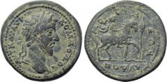 LYDIA. Mostene. Commodus (177-192). Ae. Obv: ΑVΤ Κ Μ ΑVΡ ΚΟΜΜΟΔΟС. Laureate head right. Rev: ΜΟСΤΗΝΩΝ ΛVΔΩΝ. Apollo-Men riding horse right, holding bipennis; lighted altar below raised foreleg, cypres