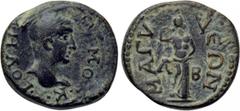 PAMPHYLIA. Magydus. Maximus (Caesar, 235/6-238). Ae. Dated RY 2 of Maximinus Thrax (236). Obv: I OVH MAΞIMOC K. Bare head right. Rev: MAΓVΔЄΩN / Λ - B. Uncertain figure standing facing, head right, ra