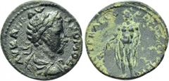 LYDIA. Akrasus. Commodus (177-192). Ae. Bassos, magistrate. Obv: AV KAI Λ AVP KOMOΔΟC. Laureate, draped and cuirassed bust right. Rev: ЄΠΙ CTPA BACCOV AKPACIOTΩΝ. Apollo standing left, holding branch.