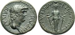 LYDIA. Maeonia. Nero (54-68). Ae. Ti. Kl. Menekrates, magistrate. Obv: NEPΩN KAIΣAP. Laureate head right. Rev: MAIONΩN EΠ TI KΛ MENEKPATOYΣ. Facing statue of female deity. RPC I 3013; SNG Copenhagen 2