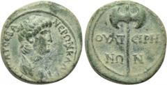 LYDIA. Thyatira. Nero (54-68). Ae. Obv: NЄΡΩN KΛAYΔIOC KAICAP CЄBA. Bareheaded and draped bust right. Rev: ΘYAT - ЄIPH / NΩ - N. Bipennis. RPC I 2382; SNG München 613-6; SNG Copenhagen 597; BMC 62-4. 