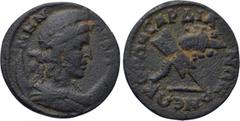 LYDIA. Sardis. Pseudo-autonomous (3rd century). Ae. Obv: MHN ACKHNOC. Draped bust of Mên right, wearing phrygian cap and set upon crescent. Rev: CAPΔIANΩN B NЄΩKOPΩN. Rudder and cornucopia crossed in 