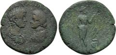 CARIA. Cnidus. Caracalla with Plautilla (198-217). Ae. Obv: [...] ANTΩNI[...]. Laureate, draped and cuirassed bust of Caracalla and draped bust of Plautilla facing one another. Rev: ΚΝΙΔΙΩΝ. Facing st