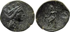 LYDIA. Apollonis. Ae (2nd-1st centuries BC). Obv: Turreted head of Kybele right. Rev: ΑΠΟΛΛΩΝΙΔΕΩΝ. Zeus seated left on throne, holding sceptre and thunderbolt; c/m: eagle standing left, head right wi