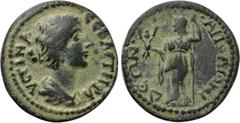 LYDIA. Apollonis. Faustina II (Augusta, 147-175). Ae. Obv: CЄBACTH ΦAVCTINA. Draped bust right. Rev: ΑΠΟΛΩΝΙΔЄΩΝ (sic). Demeter standing left, holding poppies, grain ears and torch. RPC IV online 1173