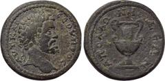 LYDIA. Apollonis. Septimius Severus (193-211). Ae. Obv: AVT KAI CЄOVHPOC. Laureate head right. Rev: AΠOΛΛΩNIΔЄΩN. Krater. SNG von Aulock -; SNG Copenhagen -; BMC 21. Extremely rare. Condition: Very fi
