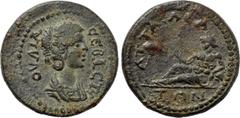 LYDIA. Attalea. Julia Domna (193-211). Ae. Obv: IOVΛIA CЄBACTH. Draped bust right. Rev: ATTAΛЄATΩN. River god Lykos reclining left, holding reed and resting elbow upon overturned urn from which liquid