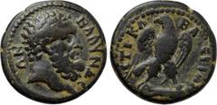 LYDIA. Blaundus. Pseudo-autonomous. Time of Marcus Aurelius (161-180). Ae. Kl. Valerianos, strategos. Obv: BΛAVNΔЄΩN. Bare and bearded head of Herakles right. Rev: CTP KΛ BAΛЄPIAN. Eagle standing faci