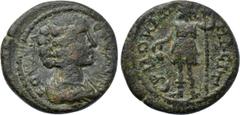 LYDIA. Hermocapelia. Julia Domna (Augusta, 193-217). Ae. Obv: IOVΛIA CЄBACTH. Draped bust right. Rev: ЄPMOKAΠHΛIT. Dionysos standing left, holding thyrsus and pouring cantharus. SNG von Aulock -; SNG 