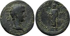 LYDIA. Hypaepa. Augustus (27 BC-14 AD). Ae. Philopatris Demetrios, strategos for the third time. Obv: CEBACTON VΠAIΠHNOI. Bare head right. Rev: EΠI ΦΙΛOΠATPIΔOC ΔHMHTPIOC / TO Γ. Zeus standing left, h