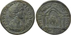 LYDIA. Hypaepa. Plautilla (Augusta, 202-205). Ae. Menander Bassianos, strategos. Obv: ΦOVΛB ΠΛAVTIΛΛA CЄB. Draped bust right, wearing stephane; c/m: facing statue of Artemis Anaïtis. Rev: ЄΠ MЄNANΔPOV