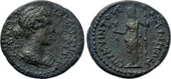 LYDIA. Maeonia. Faustina II (Augusta, 147-175). Ae. Quintos II, first archon. Obv: ΦAVCTЄINA CЄBACTH. Draped bust right. Rev: ЄΠΙ ΚVΙΝΤΟV Β ΜΑΙΟΝΩΝ. Demeter standing left, holding grain ears, poppy an