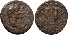 LYDIA. Magnesia ad Sipylum. Nero with Agrippina II (54-68). Ae. Obv: ΝΕΡΩΝΑ ΚΑΙΣΑΡΑ. Jugate laureate head of Nero and draped bust of Agrippina right. Rev: ΜΑΓΝΗΤΩΝ ΑΓΡΙΠΠΙΝΑ CЄΒΑCΤΗ. Nero standing lef