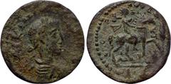 LYDIA. Mostene. Gallienus (253-268). Ae. Aur. Zeuxis Plutiades, strategos. Obv: ΛIKIN ΓAΛΛIHNOC. Laureate, draped and cuirassed bust right. Rev: ЄΠ CTP AVP ZЄVΞIΔOC ΠΛOVTIAΔOV / MOCTH. Hero (Apollo-Mê