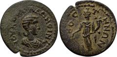 LYDIA. Mostene. Salonina (Augusta, 254-268). Ae. Obv: IOV KOP CAΛΩNЄINA. Draped bust right, wearing stephane. Rev: MOCTHNΩN. Tyche standing left, holding rudder and cornucopia. SNG von Aulock 3031; SN
