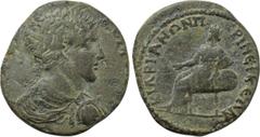 LYDIA. Nicaea Cilbianorum (Cilbiani Inferiores). Commodus (Caesar, 166-177). Ae. Obv: [...] KOM[...]. Bareheaded, draped and cuirassed bust right. Rev: ΚΙΛΒΙΑΝΩΝ ΠЄΡΙ ΝЄΙΚЄΑΝ. Kybele seated left on th