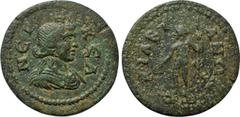 LYDIA. Nicaea Cilbianorum (Cilbiani Inferiores). Pseudo-autonomous. Possibly time of Caracalla (198-217). Ae. Obv: NЄIKЄA. Turreted and draped bust of Neikeia right. Rev: KIΛBIANΩN. Dionysos standing 