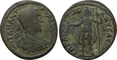 LYDIA. Nysa. Gordian III (238-244). Ae. Aur. Attikos IV, grammateus. Obv: AYT K M ANT ΓOPΔIANOC. Laureate, draped and cuirassed bust right. Rev: ЄΠI ΓP AYP ATTIKOY Δ NYCAЄΩN. Mên standing left, holdin