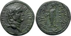 LYDIA. Philadelphia. Vespasian (69-79). Ae. Herodes and Polemaios, epimelethentes. Obv: OYEΣΠAΣIANOΣ KAIΣAP. Laureate head right. Rev: EΠIMEΛHΘENTΩN ΠOΛEMAIOY KAI HPOΔOY ΦΛABI - ΦΙΛΑΔΕ. Zeus standing 