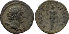 LYDIA. Saitta. Pseudo-autonomous. Possibly time of Septimius Severus (193-211). Ae. Obv: Bare head of Herakles right, with club over shoulder. Rev: CAITTHNΩN. Isis standing left, holding sistrum and s
