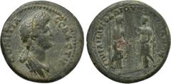 LYDIA. Sardes. Domitia (Augusta, 82-96). Ae. T. Fl. Metrodoros, strategos for the second time. Obv: ΔOMITIA CЄBACTH. Draped bust right. Rev: ЄΠI T ΦΛ MHTPOΔΩPOY TO B CAPΔIANΩN. Boule and Nemesis, hold
