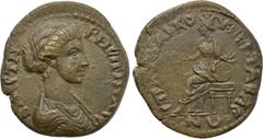 LYDIA. Tabala. Crispina (Augusta, 178-182). Ae. L. Markos, hiereus. Obv: ΚΡΙСΠΙΝΑ СЄΒΑСΤΗ. Draped bust right. Rev: ЄΠ Λ ΜΑΡΚΟV ΙЄP ΤΑΒΛЄΩΝ (sic). Kybele seated left on throne, holding patera and resti