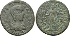 LYDIA. Thyateira. Julia Soaemias (Augusta, 218-222). Ae. T. Kl. Stratoneikianos, strategos. Obv: IOVΛI CVAIMIΔA CЄBACTHN. Draped bust right; c/m: CA[...] within incuse oval. Rev: ЄΠI CTP T KΛ CTPATONЄ