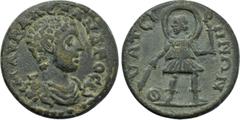 LYDIA. Thyateira. Severus Alexander (222-235). Ae. Obv: M AVP AΛЄΞANΔPOC K. Bareheaded, draped and cuirassed bust right. Rev: ΘVΑΤЄIPHNΩN. Selene advancing right, head left, holding torch in each hand