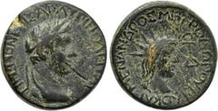 LYDIA. Tripolis. Tiberius (14-37). Ae. Menandros Metrodorou, philokaisar for the fourth time. Obv: TIBEPION ΚΑΙΣΑΡΑ ΤΡΙΠΟΛΕΙΤΑΙ. Laureate head of Tiberius right. Rev: ΜΕΝΑΝΔΡΟΣ ΜΗΤΡΟΔΩΡΟV ΦΙΛΟΚΑΙ / TO