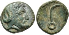 LYDIA. Uncertain. Autophradates (Satrap, 392-388 and 380-355 BC). Ae Chalkous. Obv: Bearded head right, wearing kyrbasia. Rev: Monoskelis (or tamgha?). Winzer 11.7. Rare Condition: Good very fine. Wei