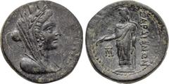 LYDIA. Sardes. Ae (Circa 133-14 AD). Obv: Veiled, turreted and draped bust of Tyche right. Rev: ?????????. Zeus Lydios standing left, holding sceptre and eagle. Control: Monogram to left. SNG von Aulo