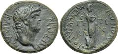 LYDIA. Maeonia. Nero (54-68). Ae. Menekrates, strategos. Obv: NEP?N KAI?AP. Laureate head right. Rev: MAION?N MENEKPATOY? / ?? - TI K?. Veiled goddess standing right, holding sceptre over shoulder. RP