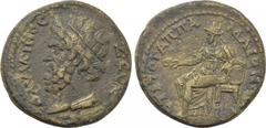 LYDIA. Maeonia. Pseudo-autonomous. Time of the Antonines (138-180). Ae. Appas, strategos for the third time. Obv: Z?VC O?VM?IOC. Head of Zeus Olympios left, wearing taenia. Rev: CTP TO ? A??A MAION?N.