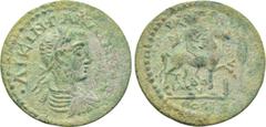 LYDIA. Mostene. Gallienus (253-268). Ae. Aurelius Zeuxis Plutiades, magistrate. Obv: ????? ????????C. Laureate, draped and cuirassed bust right. Rev: ??I CTP AVP ??V?I?OC ??OVTIA?OV MOCTHN. Radiate de