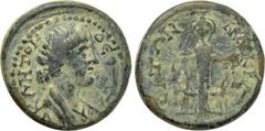 LYDIA. Nacrasa. Pseudo-autonomous. Time of Trajan (98-117). Ae. Obv: ??ON CVNK?HTON. Draped bust of the Senate right. Rev: NAKPACIT?N. Facing statue of Artemis Ephesia, with supports; stag to inner le
