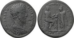 LYDIA. Thyatira. Commodus (177-192). Ae Medallion. Moschianos Philippou, strategos. Obv: ?V ? ? ?V?? ???????. Laureate, draped and cuirassed bust right. Rev: ??? ???? ????????V ?? / ?V????????. Hephai
