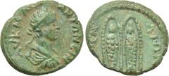 PAMPHYLIA. Aspendus. Caracalla (198-217). Ae. Obv: AV K M AV ANT?N?IN. Laureate, draped and cuirassed bust right. Rev: AC??N?I?N. Two shrines containing facing statues (Artemis and Aphrodite?). SNG vo
