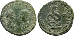 Roman Provincial Coins MOESIA INFERIOR. Marcianopolis. Macrinus with Diadumenian (217-218). Ae Pentassarion. Pontianus, legatus consularis. Obv: [...] OΠEΛ CEV MAKPEINOC K M OΠEΛ ANTΩNEINOC. Laureate,